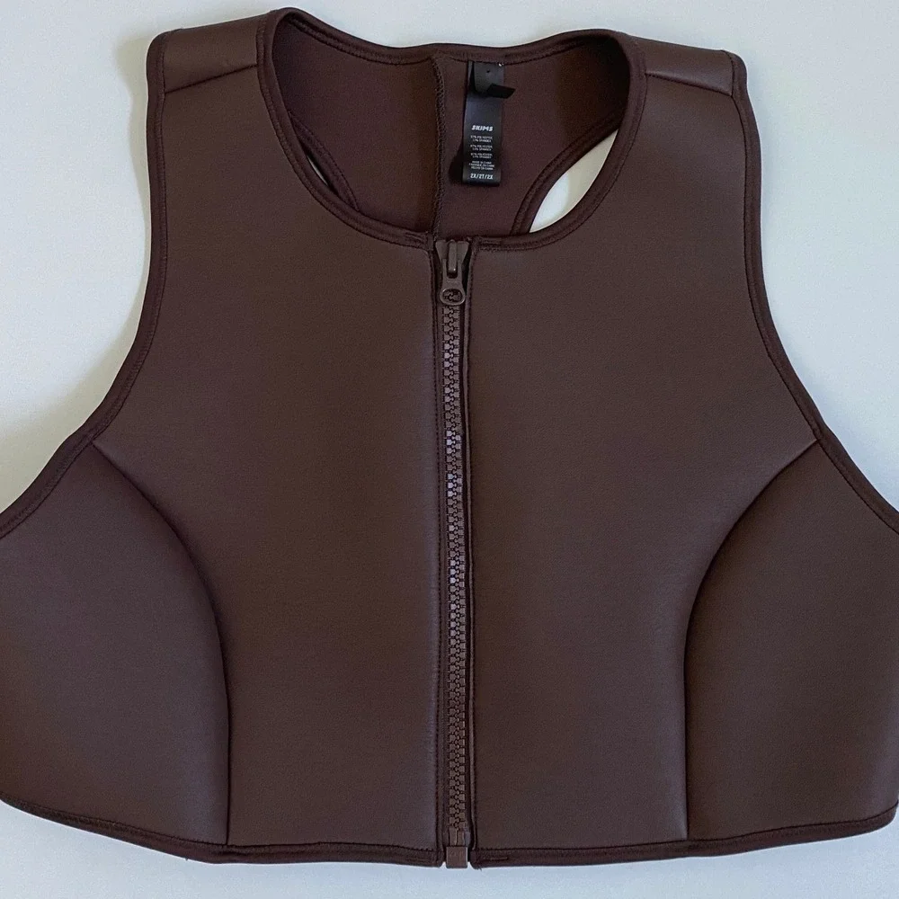SKIMS Rubberized Scuba Swim High Neck Bikini Top Cocoa 2X Womens Plus Size